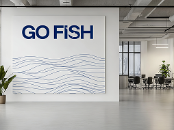 Go Fish Digital Office Wall with logo